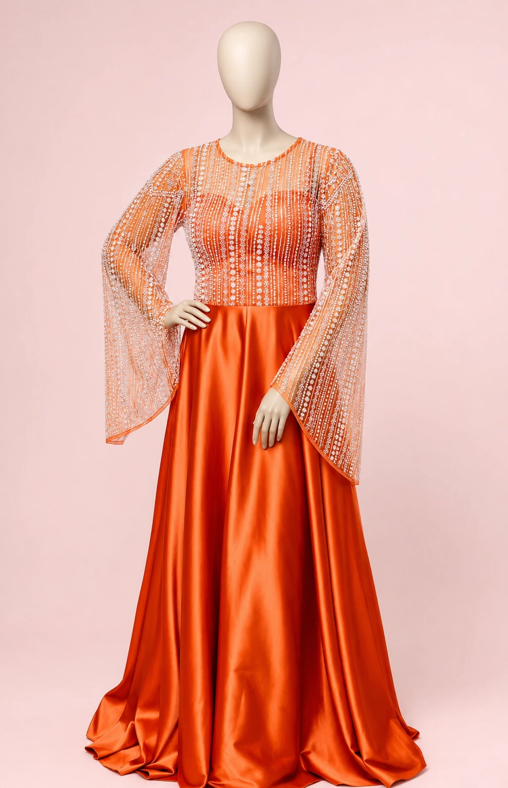 Crystal-Embellished Orange Gown