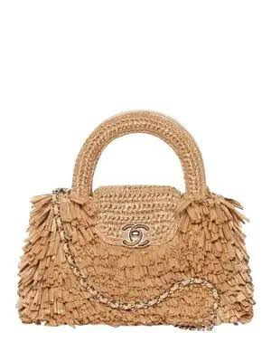 Tan Textured Fringe Top-Handle Handbag