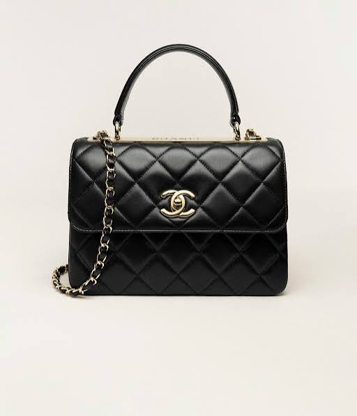 Black Quilted Top-Handle Chain Handbag